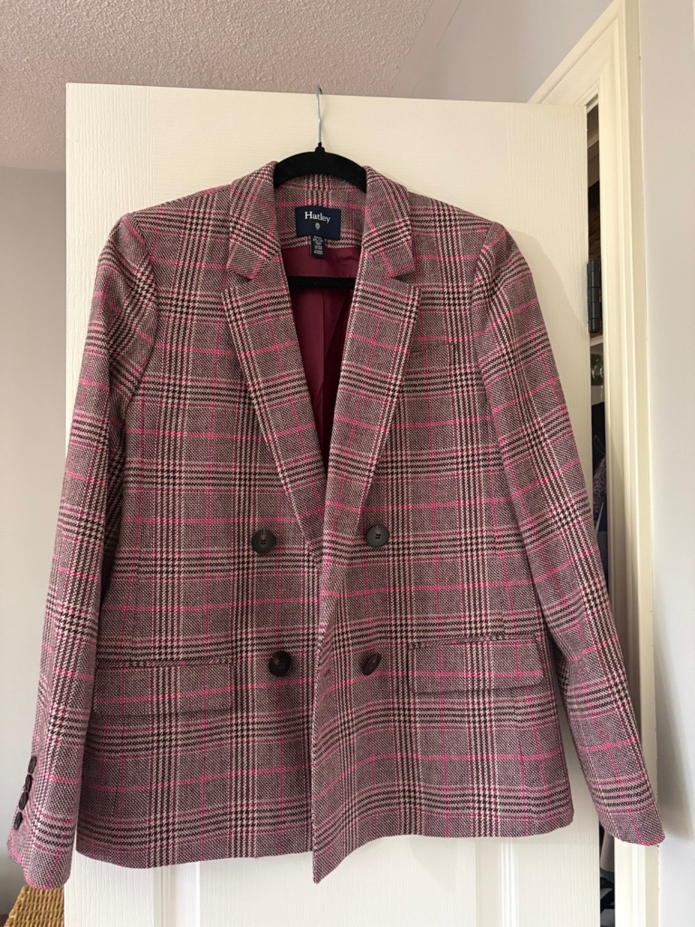 Hatley Pink & Gray Plaid Double-Breasted Blazer